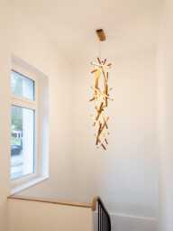 Modern Geometric Wooden Chandelier - Unique Led Pendant Light For Dining Room, Living Or Foyer Handmade Artisanal Lighting Fixture