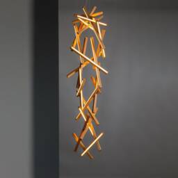 Modern Geometric Wooden Chandelier - Unique Led Pendant Light For Dining Room, Living Or Foyer Handmade Artisanal Lighting Fixture - thumbnail 2