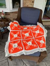 Crocheted Wild Rose Afghan Peach, Cream, & Orange Throw - thumbnail 1
