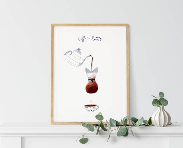 Coffee Ritual Poster, Gift Lover, Bar Decor, Cafe Kitchen Wall Print, Gift, Art, Scandi Poster - image 1