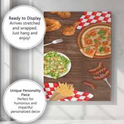 Watercolour Pizza Fried Chicken Sausage & Fries Food Illustration Canvas Wall Art Print Decor Picture Ready To Hang - thumbnail 3