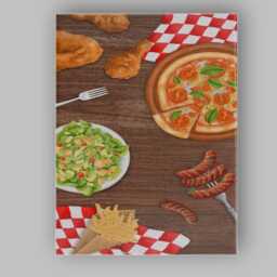 Watercolour Pizza Fried Chicken Sausage & Fries Food Illustration Canvas Wall Art Print Decor Picture Ready To Hang - thumbnail 1