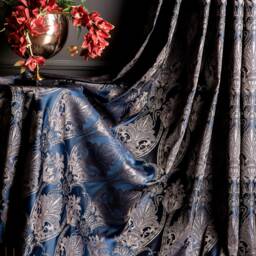 Luxury Damask Curtains Navy Blue, Gold Bedroom Livingroom Drape - thumbnail 4