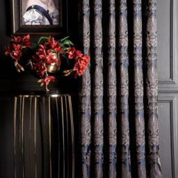 Luxury Damask Curtains Navy Blue, Gold Bedroom Livingroom Drape - thumbnail 2