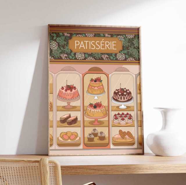 Vintage Patisserie Wall Art, Cafe Print, Food French Bakery Poster, Cakes Kitchen Decor, Dessert Poster