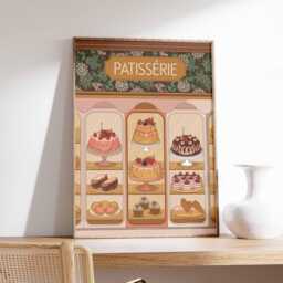 Vintage Patisserie Wall Art, Cafe Print, Food French Bakery Poster, Cakes Kitchen Decor, Dessert Poster - thumbnail 1