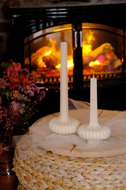 Scalloped Pillar Candle - Handmade Soy Wax Elegant Wedding Decor Decorative Mother's Day Gift - image 1