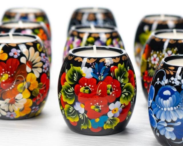 Ukrainian Wooden Tea Light Candle Holder Hand Painted Petrykivka Folk Art Christmas Present S071 - image 1