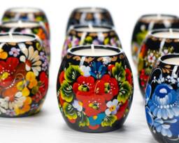 Ukrainian Wooden Tea Light Candle Holder Hand Painted Petrykivka Folk Art Christmas Present S071 - thumbnail 1
