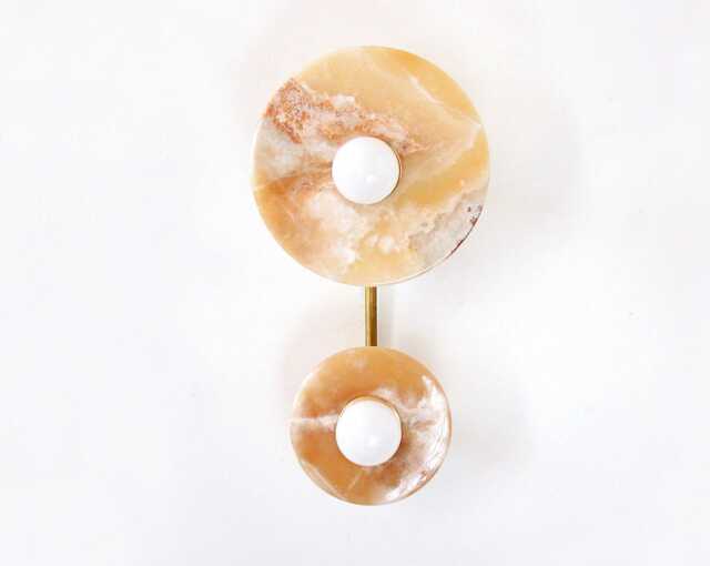 Onyx Marble Double & Brass Sconce Light Vanity Wall Bathroom Fixture Kitchen Foyer - image 1
