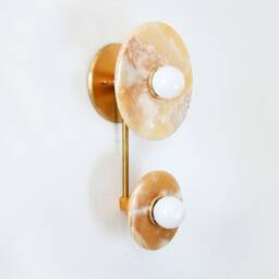 Onyx Marble Double & Brass Sconce Light Vanity Wall Bathroom Fixture Kitchen Foyer - thumbnail 4