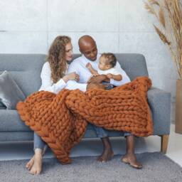 Jumbo Chunky Knit Throw Blanket Giant Arm Knitted Merino Wool - thumbnail 3