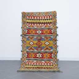 Vintage Berber Rug Handwoven Wool Moroccan Carpet, Abstract Design - 5, 7x3, 1 Ft