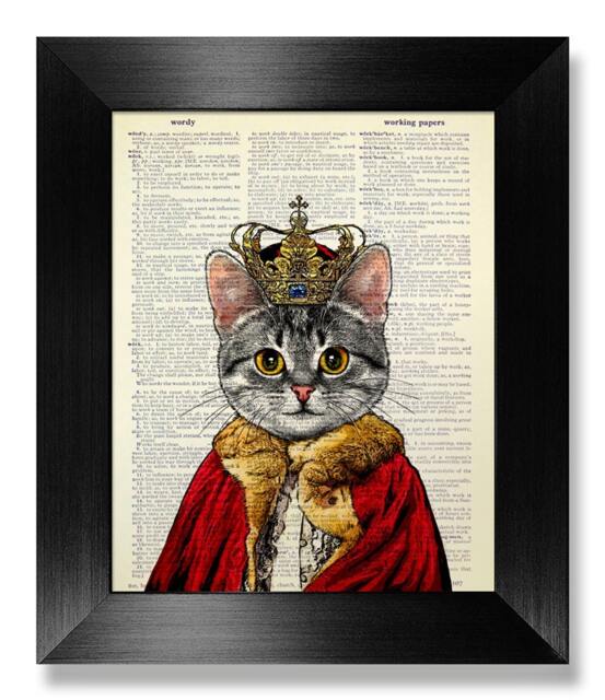 Geekery Cat Painting, Dictionary Art Print, Office Decor, Wall Art, Book Bedroom Room Home King