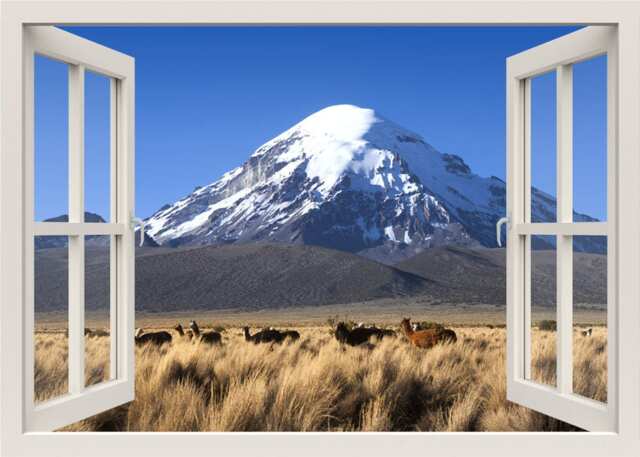 Mountain Wall Decal, Sticker, Snowcapped 3D Window Nature Animals Frame Home Decor