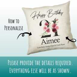 21st Birthday Gift For Women - Personalised Happy Cushion Age 21 Her Lady Floral Design Daughter Sister Twenty One Bna21C - thumbnail 3