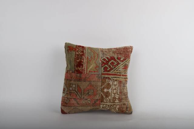 Vintage Turkish Kilim Pillow Cover Handwoven Wool Throw - 16x16 - image 1