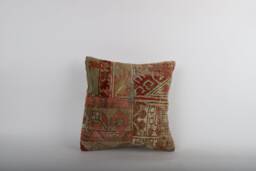 Vintage Turkish Kilim Pillow Cover Handwoven Wool Throw - 16x16 - thumbnail 1