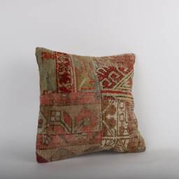 Vintage Turkish Kilim Pillow Cover Handwoven Wool Throw - 16x16 - thumbnail 2
