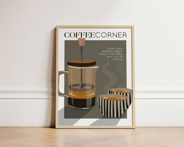 Coffee Corner Print, Poster, Kitchen Wall Art, Decor, Aesthetic Apartment Trendy Unframed - image 1