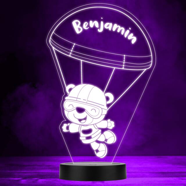 Cute Bear in Glasses Skydiving Led Lamp Personalised Gift Night Light - Bedroom - image 1