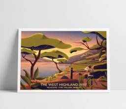 West Highland Way Poster, Milngavie To Fort William, 96 Miles, Hillwalking Print, Drymen, Balmaha, Loch Lomond, Rowardennan, Inversnaid - thumbnail 1