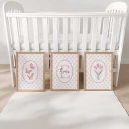 Personalised Pink Bow Nursery Wall Art Set - Butterfly Girls Room Prints With Optional Frames - thumbnail 3