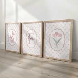 Personalised Pink Bow Nursery Wall Art Set - Butterfly Girls Room Prints With Optional Frames - thumbnail 1