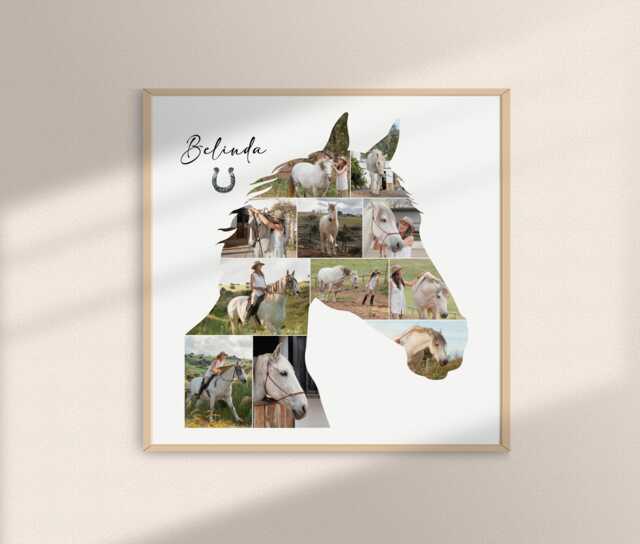 Personalised Horse Photo Collage Print - Custom Lover Gift Equestrian Wall Art Memorial Silhouette Owner Keepsake - image 1