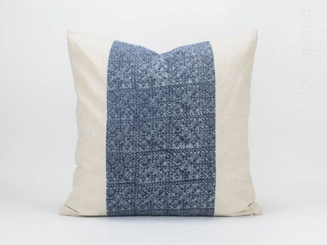 Hmong Indigo Batik Pillow Cover - Hill Tribe Linen Cushion - image 1