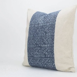 Hmong Indigo Batik Pillow Cover - Hill Tribe Linen Cushion - thumbnail 2