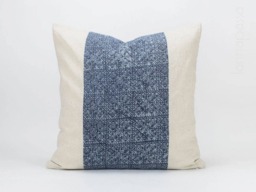 Hmong Indigo Batik Pillow Cover - Hill Tribe Linen Cushion - thumbnail 1