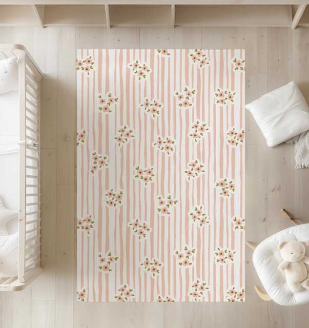 stripes - Floral Peach Rug, Carpet, Kids Decor, Children's Room Decor, Kids Carpet - image 1