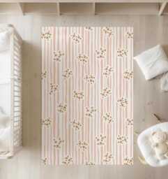 stripes - Floral Peach Rug, Carpet, Kids Decor, Children's Room Decor, Kids Carpet - thumbnail 1