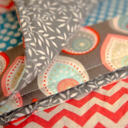 Nursery Bedding Set Of 3 Coral & Turquoise Quilt W/2 Custom Crib Sheets Baby Boy Quilt, Girl Gender Neutral Shower Gift - thumbnail 2