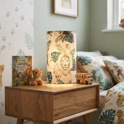 Tube Lamp With Jungle Animal Motifs - Lion Toucan & Exotic Leaves, Tropical Decor, Christmas Gift Idea, Baby Shower Registry - thumbnail 2