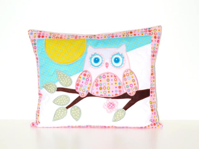 Nursery Pillow Cover, Throw 12 X 16 Inches, Pink & Aqua Blue, Rainbow Accent - image 1