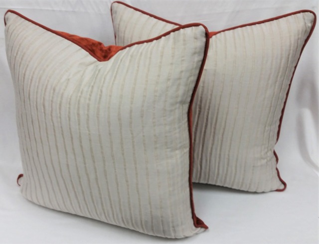 striae Patterned Cushion Cover - Taupey Cream & Cinnabar Velvet, 22 - image 1