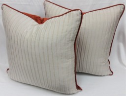 striae Patterned Cushion Cover - Taupey Cream & Cinnabar Velvet, 22