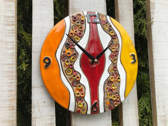 Handmade Ceramic Wall Clock, Modern Home Decor, 9.06 In - image 1