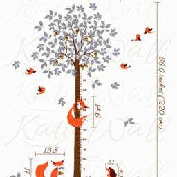 Large Tree Wall Decal With Growth Chart - Nursery Decor Animal Illustrations - thumbnail 2