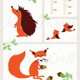 Large Tree Wall Decal With Growth Chart - Nursery Decor Animal Illustrations - thumbnail 3