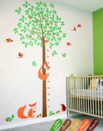 Large Tree Wall Decal With Growth Chart - Nursery Decor Animal Illustrations - thumbnail 1