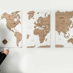 3D World Map Cork Push Pin Board Wall Art Map, Wooden Travel Home Decor 3 Panel Art, Wedding Anniversary Gift - thumbnail 3
