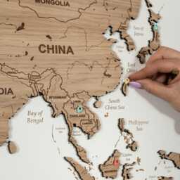 3D World Map Cork Push Pin Board Wall Art Map, Wooden Travel Home Decor 3 Panel Art, Wedding Anniversary Gift - thumbnail 2