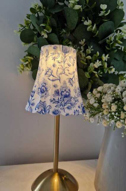 Cordless Touch Lamp. Beautiful Blue Toile Floral Usb Rechargeable Table Lamp.hand Decorated.four Base Colours - image 1