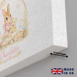 Personalised Pink Bunny Bird Canvas Wall Art Custom Name & Colour Floral Nursery Decor Baby Girl Bedroom Keepsake Artwork Shower Gift - thumbnail 2