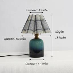Handmade Blue Plaid Fabric Table Lamp With Ceramic Base For Home Decor Gifts-104# - thumbnail 2