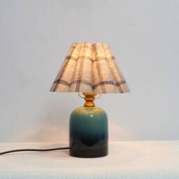 Handmade Blue Plaid Fabric Table Lamp With Ceramic Base For Home Decor Gifts-104# - thumbnail 4