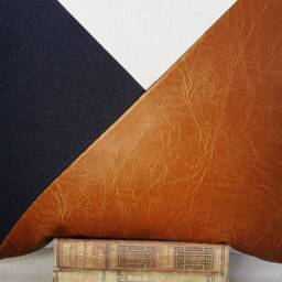 Cognac Faux Leather Pillow Cover Triangle Design, Modern Scandinavian Decor - thumbnail 2